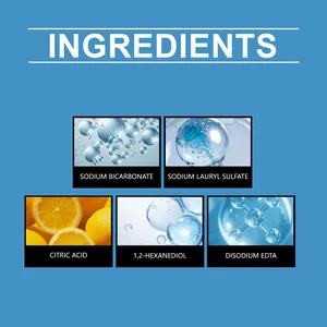Detail of active ingredients in toilet cleaner tablets including citric acid and baking soda.