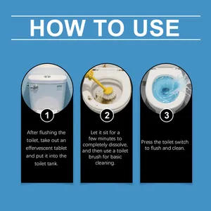 Comprehensive three-step instruction guide for using toilet cleaning effervescent tablets