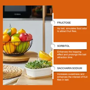 Details van fruitvlieglokaas ingrediënten: fructose, sorbitol en sacharinenatrium.