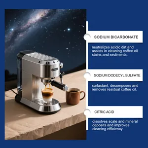 Détail des ingrédients montrant le bicarbonate de soude et l'acide citrique pour café.