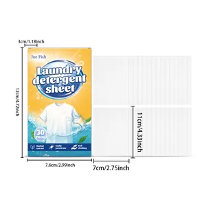 Hojas de detergente para ropa JUE FISH 30 piezas con dimensiones detalladas del producto