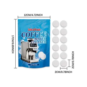 Coffee maker cleaner tablets, pack of 12 pieces, pouch dimensions 12x17cm and 2cm tablets.