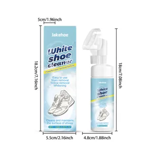 Mousse nettoyante pour chaussures blanches 100ml avec brosse et dimensions détaillées