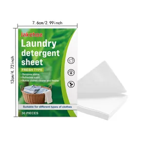 Jakehoe laundry detergent sheets 30 pieces with product size dimensions 7.6x12cm 2.99x4.72 inch