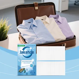 Detail view of Jakehoe laundry detergent sheets with fresh scent 30 pieces box