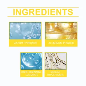 Detailed view of the chemical ingredients in JUE FISH drain cleaner powder product