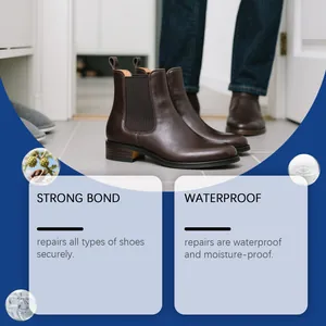 Détails de la colle à chaussures montrant les propriétés imperméables et adhésives