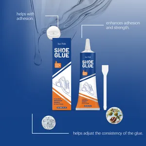 Vue détaillée de la colle à chaussures imperméable Jue Fish avec applicateur
