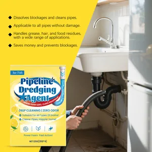 Feature overview of Jue Fish pipeline dredging agent showing its powerful cleaning action.