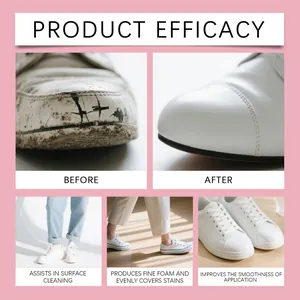 Vue détaillée montrant l'efficacité du nettoyant sur baskets blanches en cuir