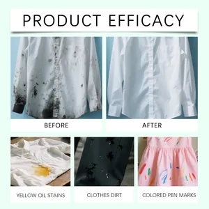 Detailed view of clothing cleaning sheet efficacy showing before and after stain removal.