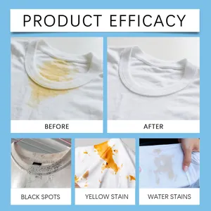 Clothing laundry detergent sheets effectiveness showing before and after stain removal