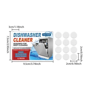 JUE FISH dishwasher cleaner tablets size details showing 12 pieces and dimensions