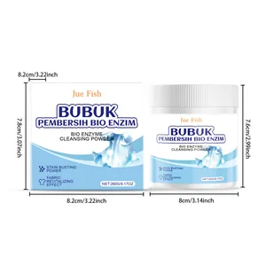 Jue Fish Bio Enzym Reinigungspulver Größentabelle mit Karton- und Dosenmaßen in cm
