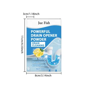 Detaillierte Abmessungen der Packung für Jue Fish Abflussreiniger-Pulver 11x8x3cm
