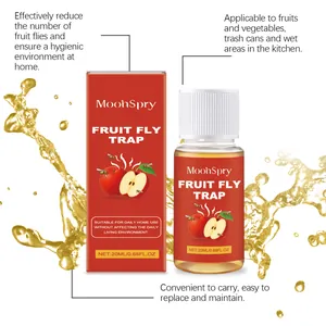 Detailed view of MoonSpry fruit fly trap with 20ml liquid bottle and packaging box