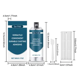 Dimension details of Jue Fish casting adhesive repair kit with measurements in cm and inch