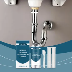 Professional Jue Fish AB casting adhesive kit shown with a sink drain repair scene