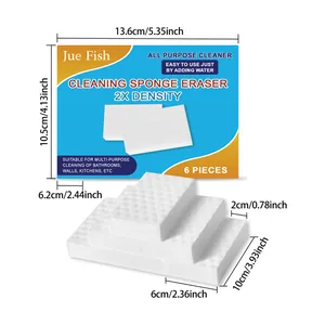 White multi-purpose cleaning sponge eraser with detailed dimensions in cm and inches