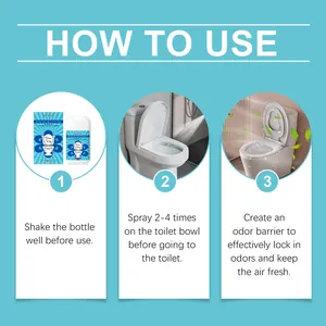 Stap-voor-stap handleiding voor gebruik van Jue Fish draagbare toiletspray voor verfrissing.