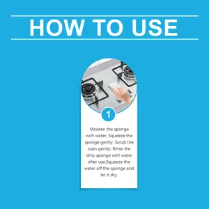 Instructional guide for using a nano cleaning sponge to remove stains from a kitchen stove