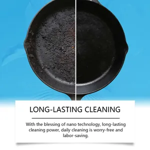 Magic nano cleaning sponge effectively removes burnt stains from cast iron pans