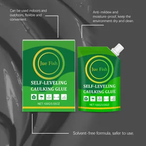 Detail view of Jue Fish self-leveling caulking glue in 100g pouch and box packaging