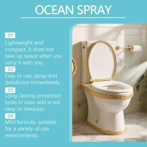 Effectieve draagbare toiletverfrisser spray met oceaangeur voor frisse badkamerlucht