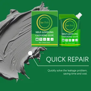 Macro view of Jue Fish grey self-leveling floor joint repair glue and packaging