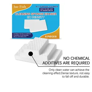 Detailed view of Jue Fish 2X density magic sponge erasers with 6-piece packaging