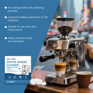 Detailansicht der Jue Fish Kaffeemaschinen-Reinigungstabletten mit Entkalkungseffekt