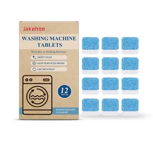 12-pack effervescent washing machine cleaner tablets for deep cleaning and fresh scent.