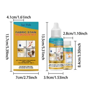 Dimensions of Jue Fish fabric stain remover kit including 100ml cleaner and 30ml dilutor