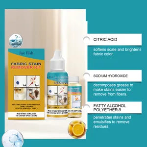 Detailed view of Jue Fish fabric stain remover kit ingredients and usage functions