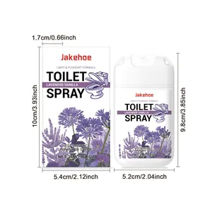 Gedetailleerde afmetingen voor Jakehoe Lavendel Vanille toilet spray 30ml flesje en verpakking