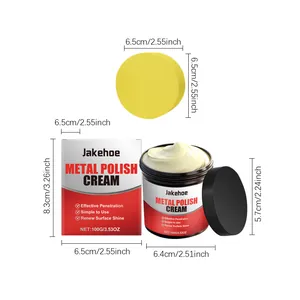 Dimensions of Jakehoe metal polish cream with container, box, and yellow sponge applicator