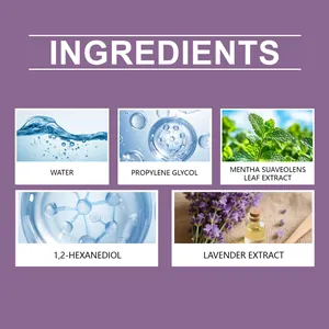 Gedetailleerde ingrediëntenlijst voor toiletspray met lavendel en munt extract