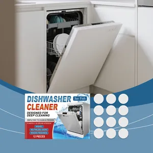 Efficient deep cleaning dishwasher detergent tablets with packaging and kitchen scene