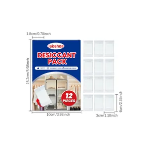 Detailed dimensions of 12-pack Jakehoe household desiccant for closets and cabinets