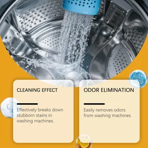 Detail showing cleaning and odor elimination effects for washing machine cleaner.