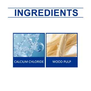 Detail view of household desiccant ingredients: Calcium Chloride and Wood Pulp.