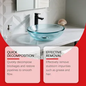 Powerful drain unclogging powder for bathroom and kitchen pipes, effectively removes hair.