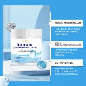 Details des Jue Fish Bio-Enzym-Reinigungspulvers mit aktiven Inhaltsstoffen.