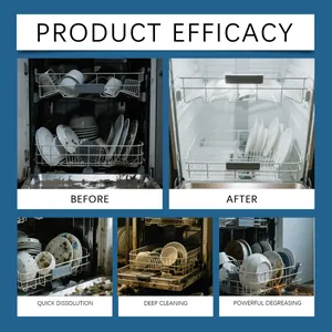Dishwasher cleaner tablets efficacy showing before and after cleaning results