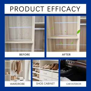 Effectiveness of household desiccant in wardrobe, shoe cabinet, and car interior.