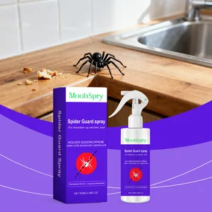 Spray anti-araignées MOONSPRY 100ml avec flacon et boîte sur un plan de cuisine.