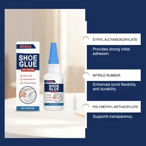 Detail view showing ingredients and benefits of Jakehoe 30g fast-drying shoe glue