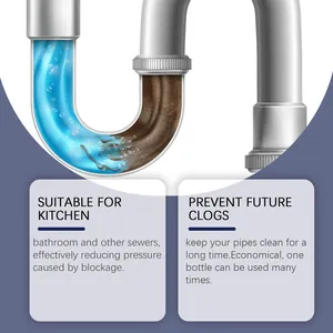 Illustration showing drain cleaner powder clearing kitchen and bathroom pipe clogs