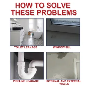 Detail showing various household water leakage scenarios for repair glue application.