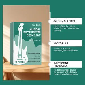 Detalle del desecante para instrumentos con info de cloruro de calcio y pulpa de madera.